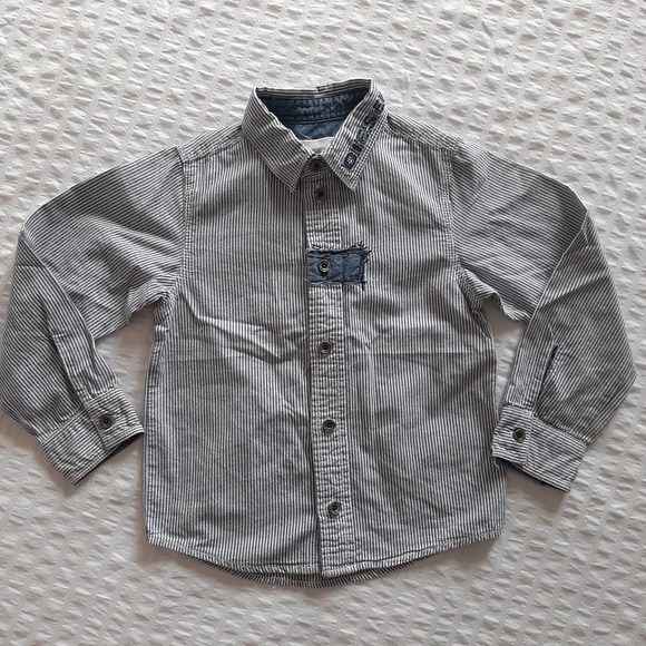 DIESEL Boys' Button Down, Size 4, Navy & White Stripe - Picture 1 of 6